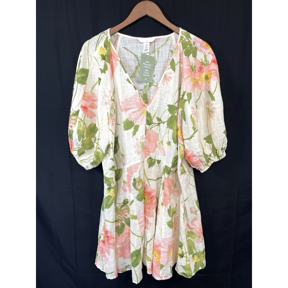 H&M Womens Balloon Sleeve V-Neck Floral Dress Size XL Cottagecore Boho Chic NWT